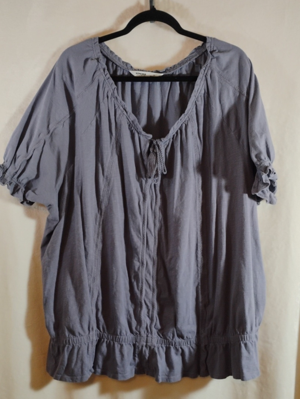 Sonoma Soft Lavender Tie-Front Peasant Top 3X